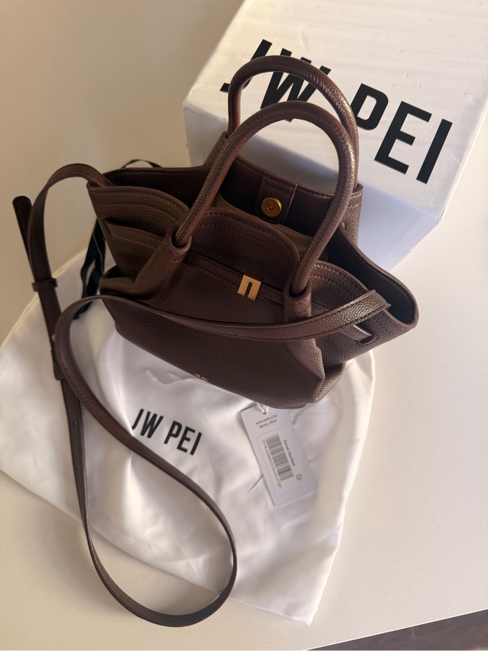 JW PEI Hana Mini Tote Bag with Crossbody Strap - Dark Brown